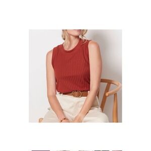 Evereve‎ Josie Rib Mix Tank XL Rust Side Gusset